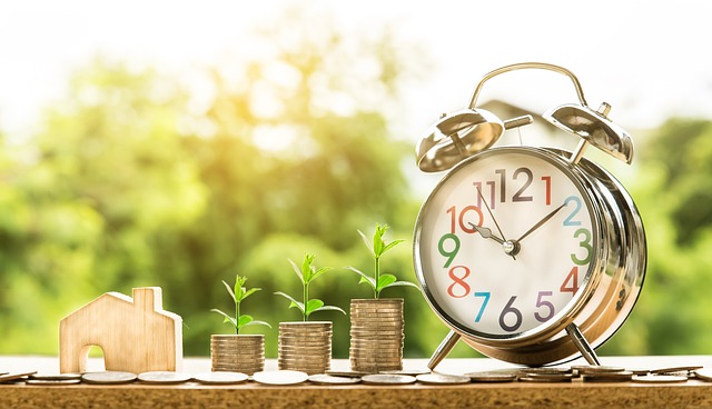 clock and pile of coins
